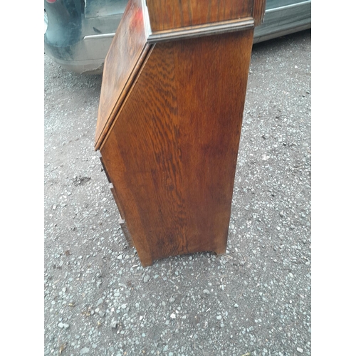 227 - Early 20th century oak bureau bookcase of small proportions, comes in two pieces for easy transport