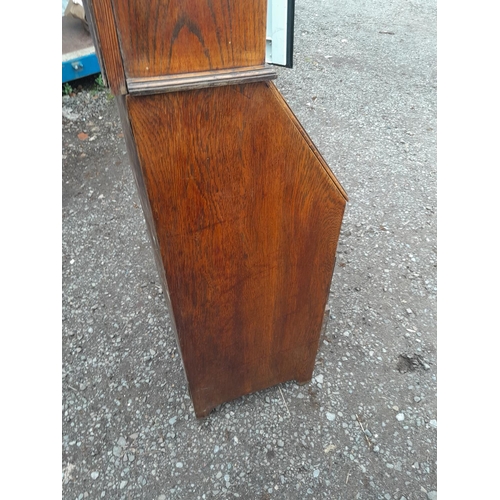 227 - Early 20th century oak bureau bookcase of small proportions, comes in two pieces for easy transport