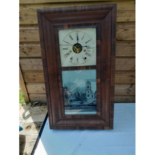 306 - Vintage American wall clock in mahogany case