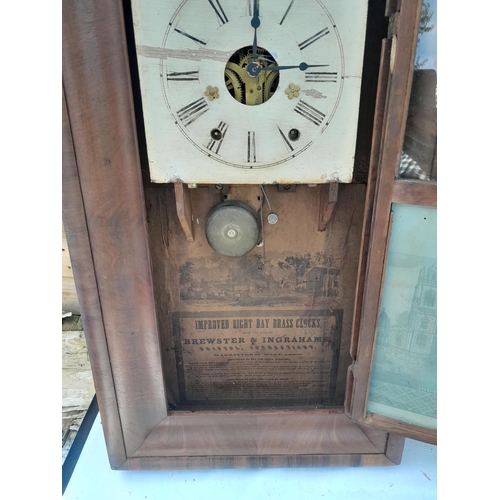 306 - Vintage American wall clock in mahogany case