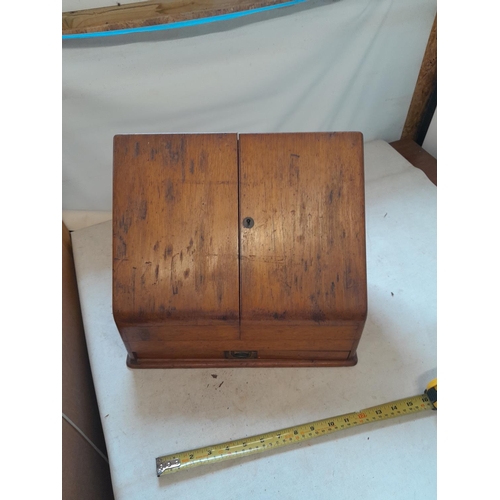 320 - Early 20th century oak letter desk stand with fitted interior including inkwells