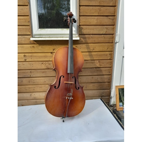 336 - 20th century cello and bow in the style of Josephus Grienberger , overall length 125 cms, body 76 cm... 