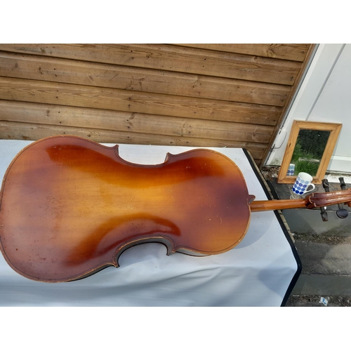 336 - 20th century cello and bow in the style of Josephus Grienberger , overall length 125 cms, body 76 cm... 