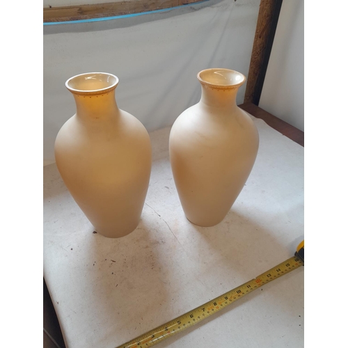 344 - Pair of Edwardian enamelled milk glass vases in good order some light gild rub