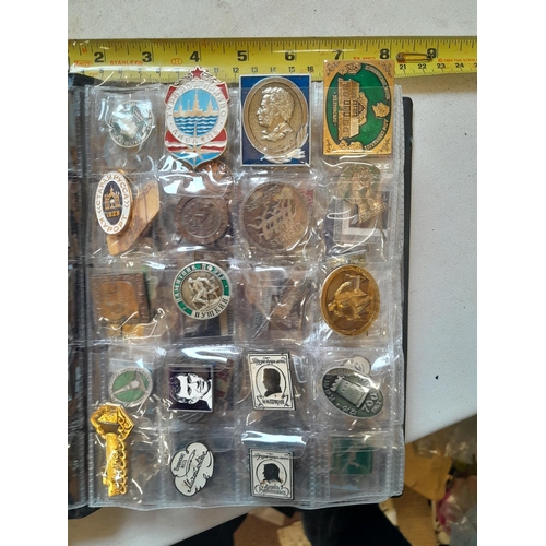 367 - Collection of 20th century pin badges, some metal, tin enamelled various themes throughout presented... 