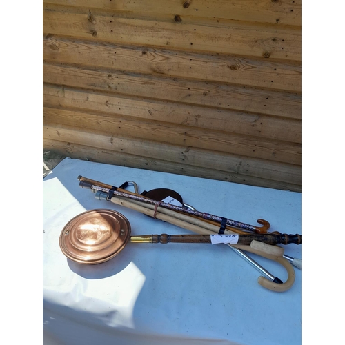 13 - Shooting stick, warming pan and walking sticks