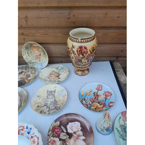 14 - Quantity of china : Royal Worcester and other collectors plates, damaged Zsolnay Pecs vase, Edwardia... 