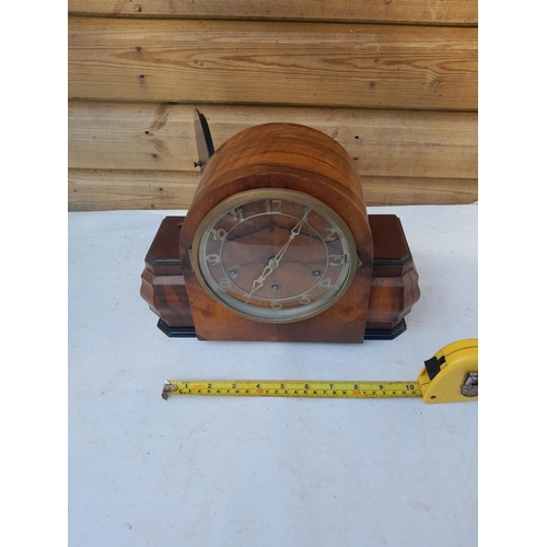 33 - Vintage walnut case mantle clock with pendulum