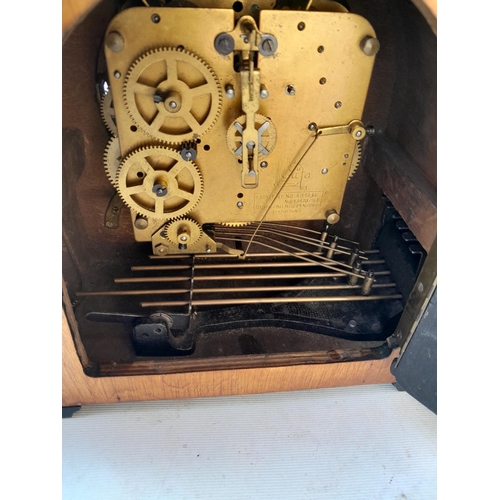 33 - Vintage walnut case mantle clock with pendulum