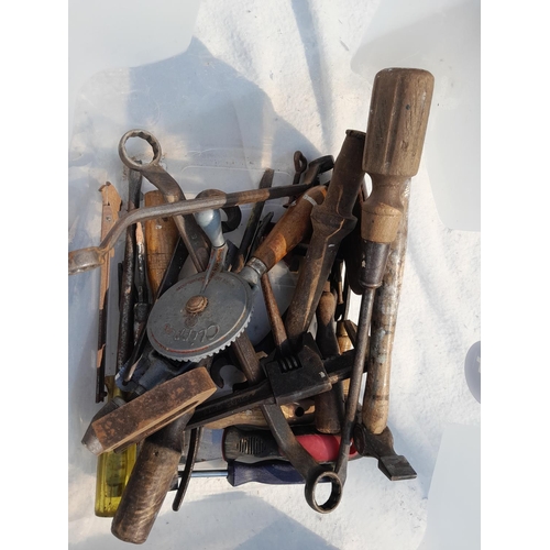 66 - Assorted wood working tools including Stanley plane, Rabone cloth tape etc.