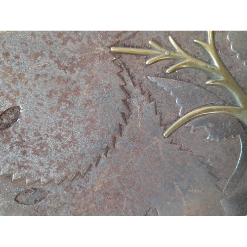 94 - Arts and Crafts style Indian influenced cast iron dish, with traces of gold leaf still visible