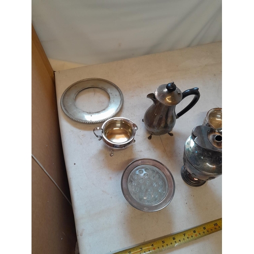 128 - Small collection of silver plated ware : tea set stand etc.