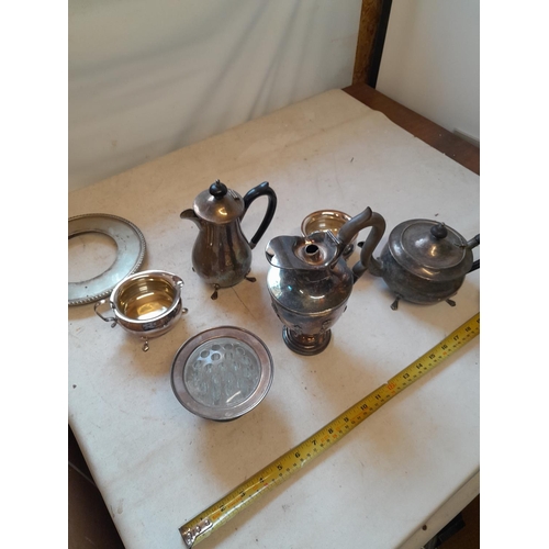 128 - Small collection of silver plated ware : tea set stand etc.