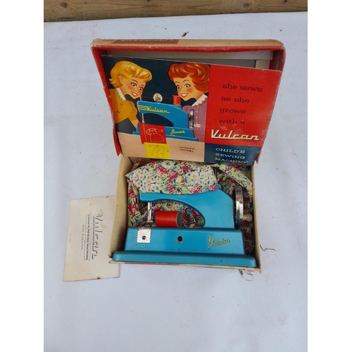 136 - Vulcan Junior Childs vintage sewing machine in box of issue with instructions