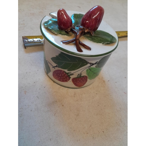 156 - Wedgwood jam pot and cover, Mary Gregory glass vase and millefiori paperweight