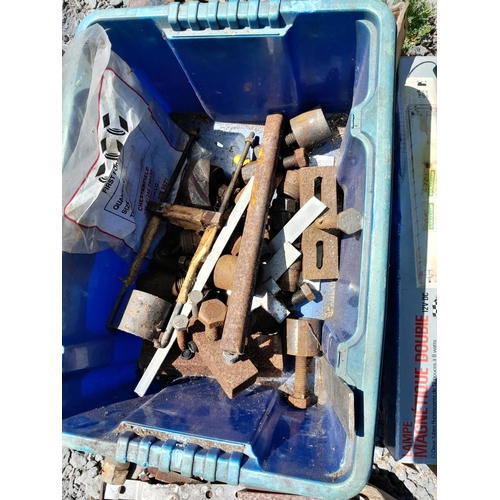 163 - Box of garage equipment : possible vintage motorcycle and car interest