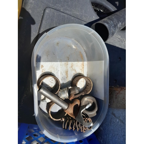 175 - Box of garage equipment : possible vintage motorcycle and car interest : distributor caps etc. (BSA ... 