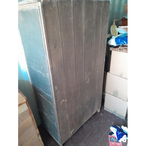 202 - Vintage floor standing meat safe with mesh grills, note damage to one grill