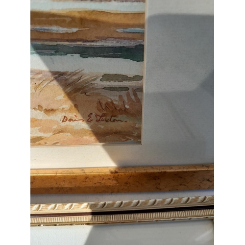 212 - 3 x watercolours by Doris Luxton of North Devon Marine scenes with 2 x table lamps