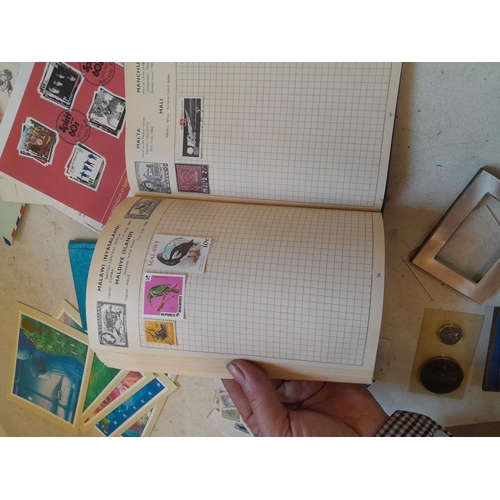 224 - Stamps as kiloware, sparsely filled schoolboy stamp album , 18 KT gold Teatro All Scala stamp, 2 x r... 