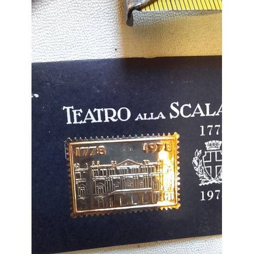 224 - Stamps as kiloware, sparsely filled schoolboy stamp album , 18 KT gold Teatro All Scala stamp, 2 x r... 