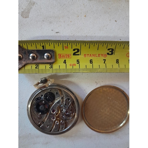 291 - Vintage pocket watch in 18 ct gold case with light niello work down case sides in box of issue