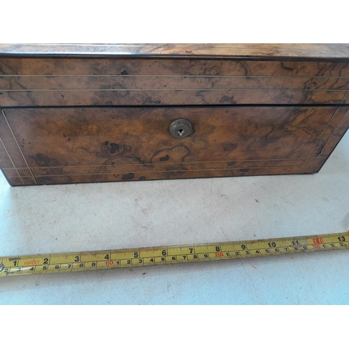 300 - Victorian burr walnut travelling writing box with Bramah lock, fully fitted interior with hidden dra... 