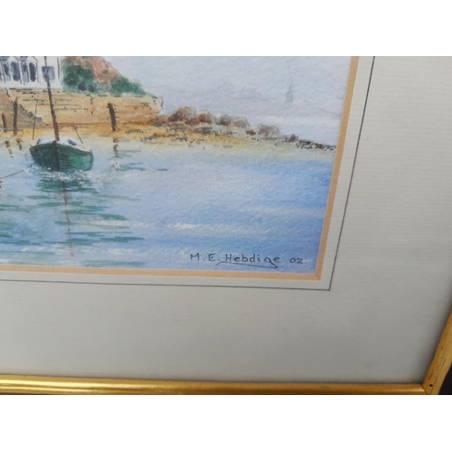 349 - 20th century oils on canvas, still life and marine scene & watercolour by M E Hebdige