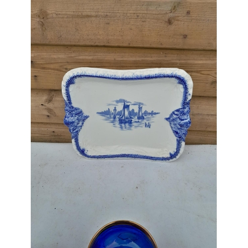 350 - Decorative china and glass : Szeiler dog, damaged miniature Torquay ware mug, Blue and white dish ch... 