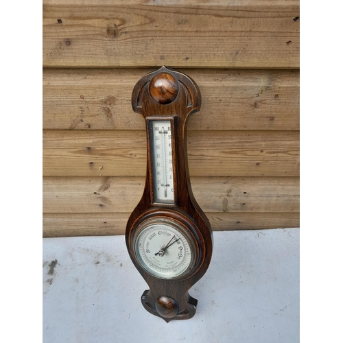 49 - Vintage oak case wall barometer with thermometer