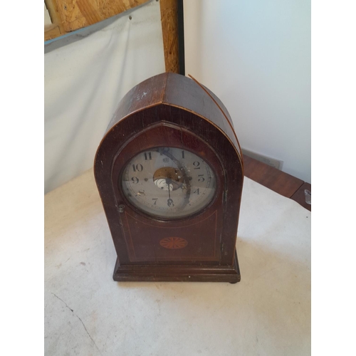 128 - Edwardian mahogany case dome top mantle clock in need of restoration