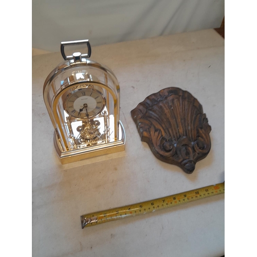 129 - Rhythm clock and carved wood wall sconce