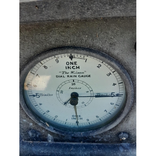 130 - Early 20th century Wilson Rain Gauge, zinc plated case with lift off rain catcher lid opening to rev... 