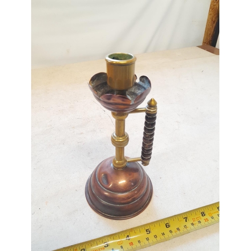 131 - Benham and Froud brass and copper candlestick with ebony handle, Dr Christopher Dresser design, slig... 
