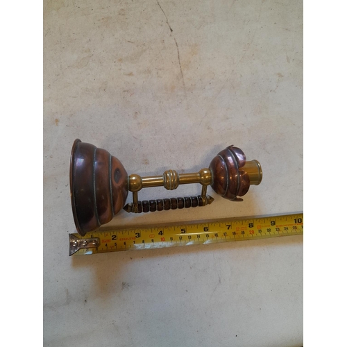 131 - Benham and Froud brass and copper candlestick with ebony handle, Dr Christopher Dresser design, slig... 