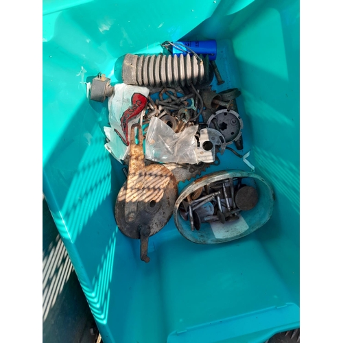 135 - Box of garage equipment : possible vintage motorcycle and car interest : motorcycle grips
