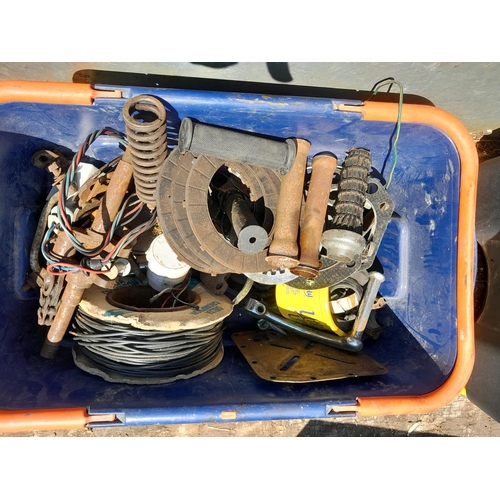 135 - Box of garage equipment : possible vintage motorcycle and car interest : motorcycle grips