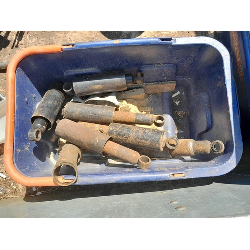 137 - Box of garage equipment : possible vintage motorcycle and car interest : Suspension rods and torsion... 