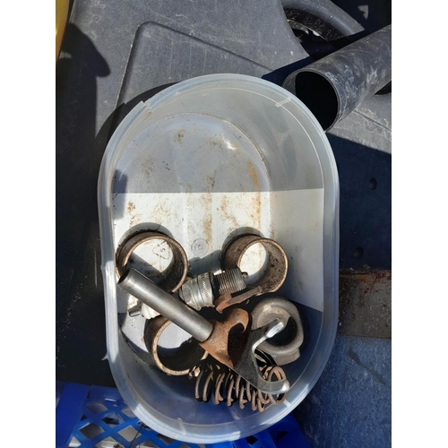 138 - Box of garage equipment : possible vintage motorcycle and car interest : distributor caps etc. (BSA ... 