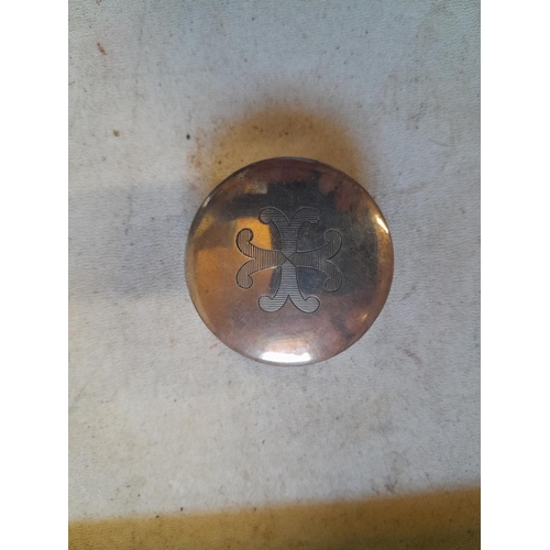 143 - Circular silver pill box with gilded interior and lift off lid London 1902