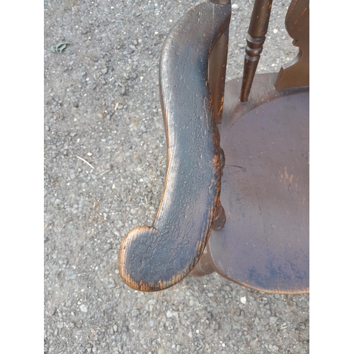 156 - 19th century Windsor carver kitchen chair with carved splat, turned stretchers, much later paintwork... 