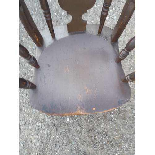 156 - 19th century Windsor carver kitchen chair with carved splat, turned stretchers, much later paintwork... 