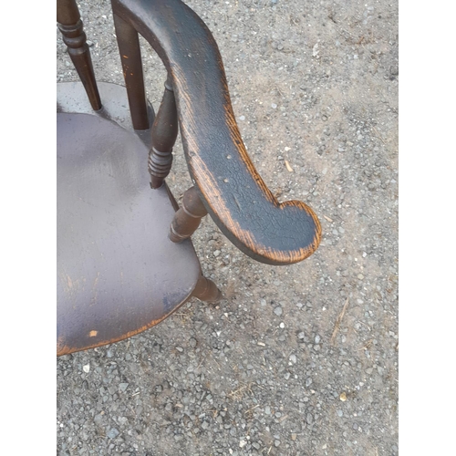 156 - 19th century Windsor carver kitchen chair with carved splat, turned stretchers, much later paintwork... 