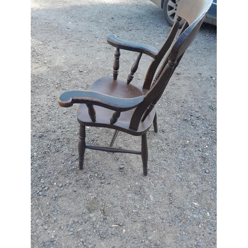 156 - 19th century Windsor carver kitchen chair with carved splat, turned stretchers, much later paintwork... 