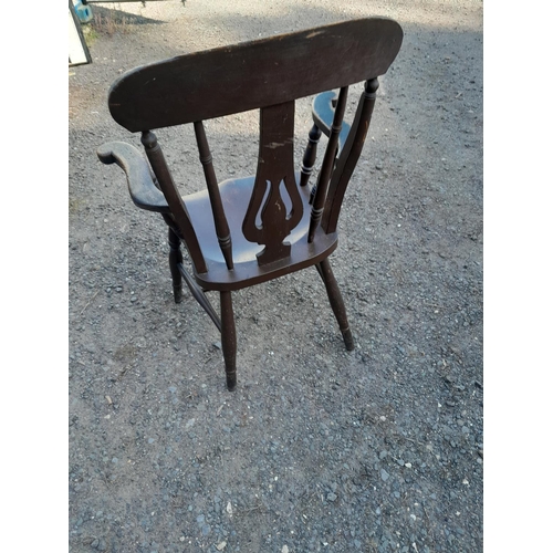 156 - 19th century Windsor carver kitchen chair with carved splat, turned stretchers, much later paintwork... 