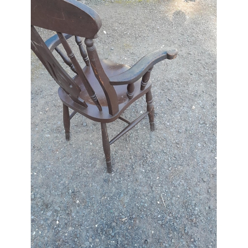 156 - 19th century Windsor carver kitchen chair with carved splat, turned stretchers, much later paintwork... 