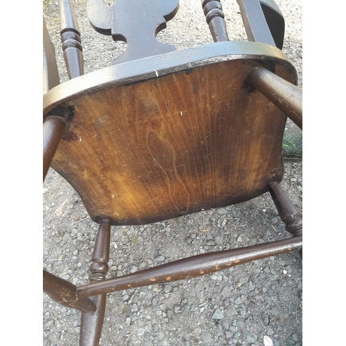 156 - 19th century Windsor carver kitchen chair with carved splat, turned stretchers, much later paintwork... 