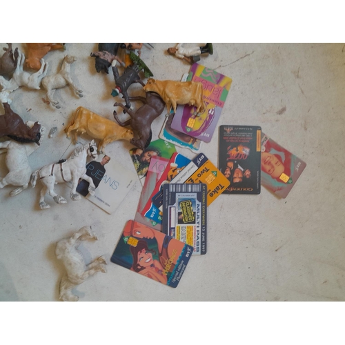 163 - Various plastic Britains and other toys, phone cards