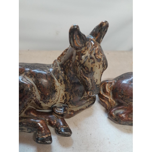 213 - 2 x Royal Copenhagen Stoneware Models of a Foal with incised KK mark for Knud Kyhn