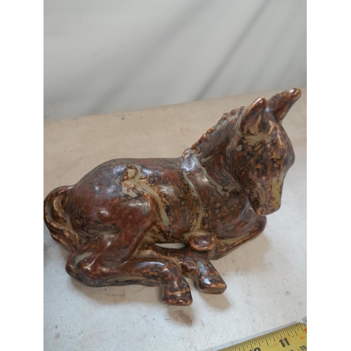 213 - 2 x Royal Copenhagen Stoneware Models of a Foal with incised KK mark for Knud Kyhn